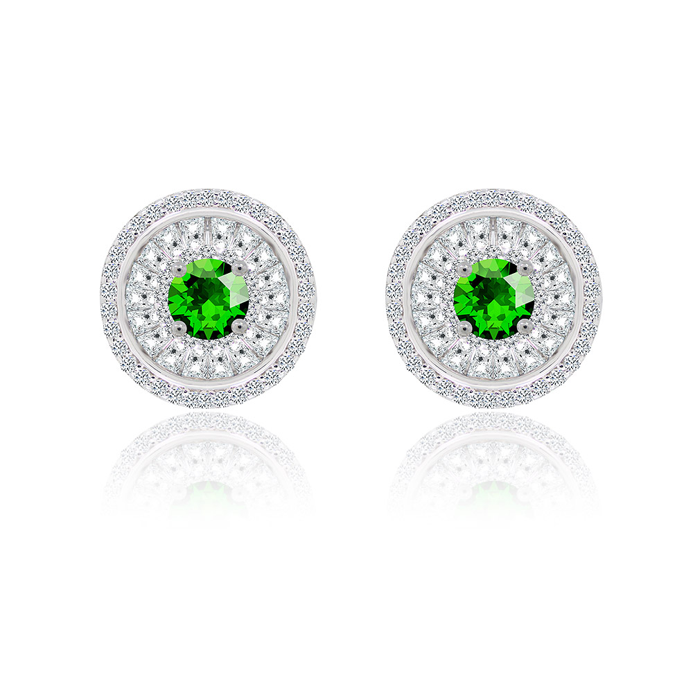 Emerald Round Cubic Zirconia Stud Earrings